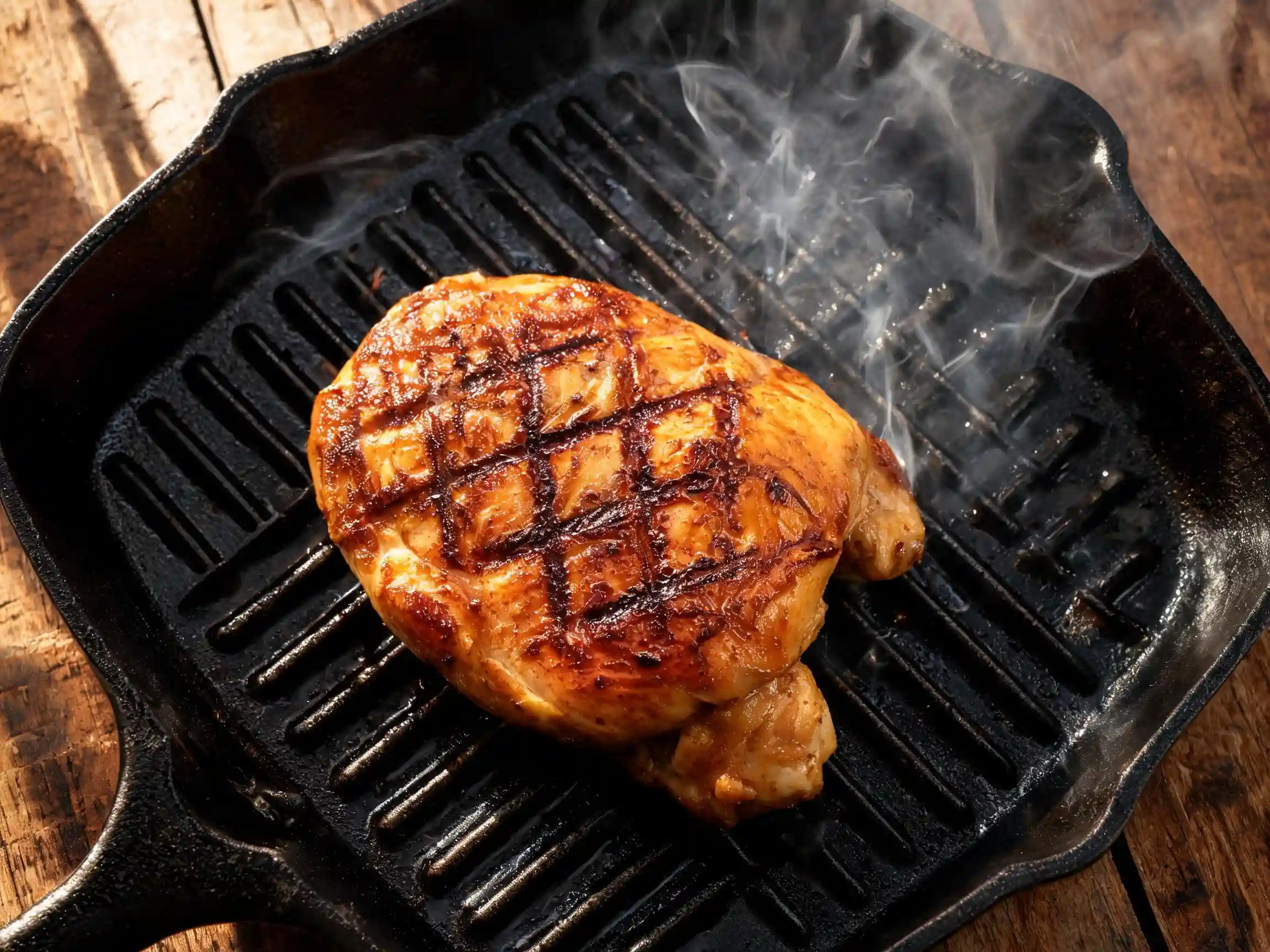 Poulet mariné au miso sur grill — marques de cuisson caramélisées et texture lacquée