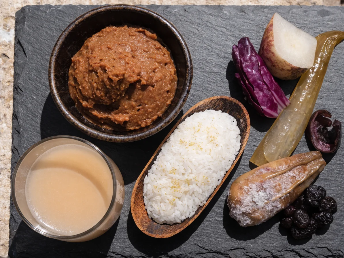 Assortiment d'aliments fermentés japonais bénéfiques pour la santé intestinale
